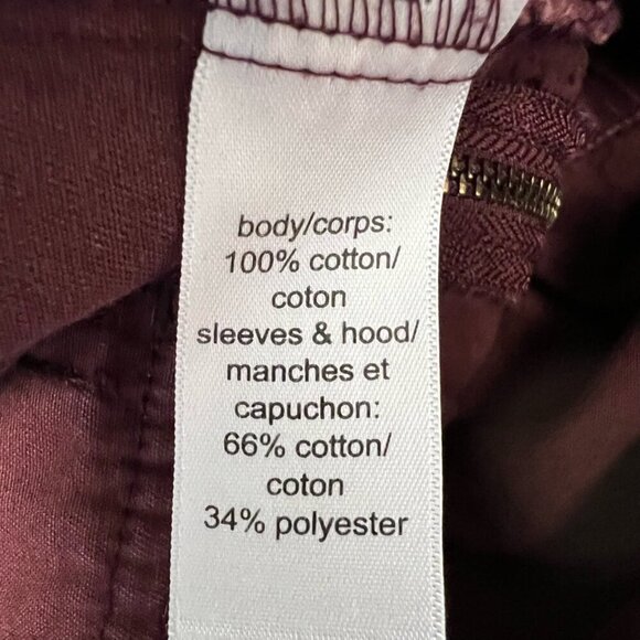 Maurices Womens Long Jean Jacket Wine Full Zip Knit Hood Pockets Collar M - Picture 9 of 10